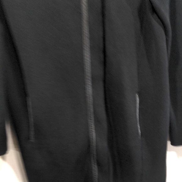 Eileen Fisher Petite Silk Knit Long Sweater Jacket Size PM Black Leather Trim - Picture 2 of 14